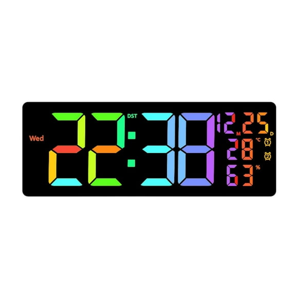 Reloj de pared digital LED con fecha, semana, horario,  degreeF/ degreeC, despertador electrónico conmutable, calendario para oficina, dormitorio, aula, decoració