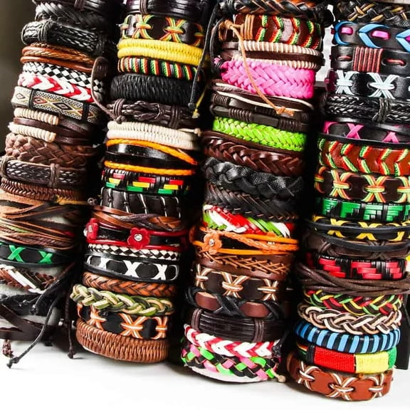 HOOUN Wholesale 30pcs Mix lots Genuine Handmade Leather Cuff Bracelet Wristband Bangle