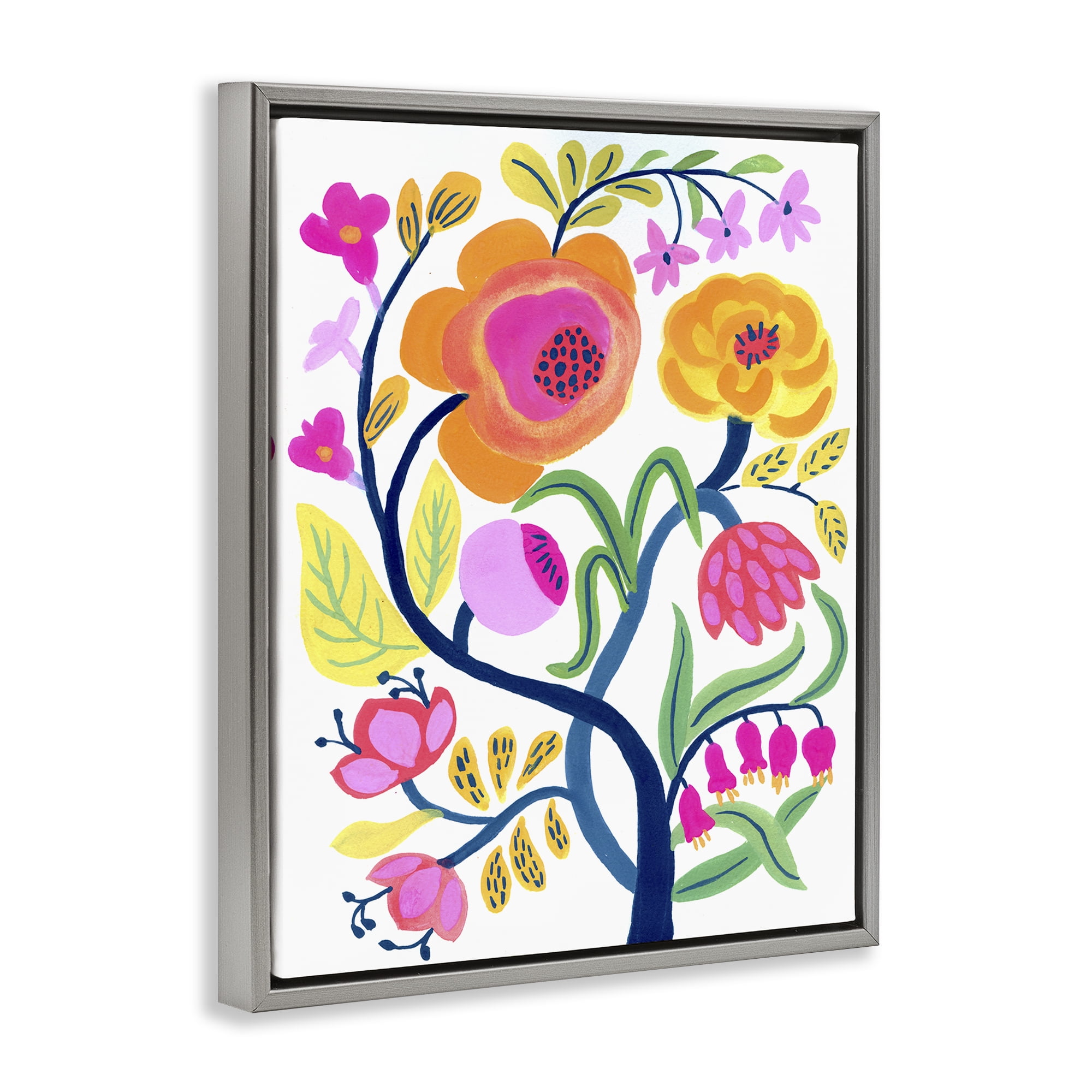 Stupell Industries Blue Tree with Warm Flowers Gray Framed Floater Canvas Wall Art, design by Suzanne Allard