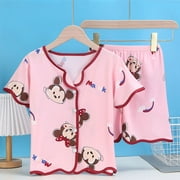 Disney Winnie l'ourson filles ensemble de pyjamas été Section mince à manches courtes filles vêtements de maison pour enfants ensemble de vêtements d'été