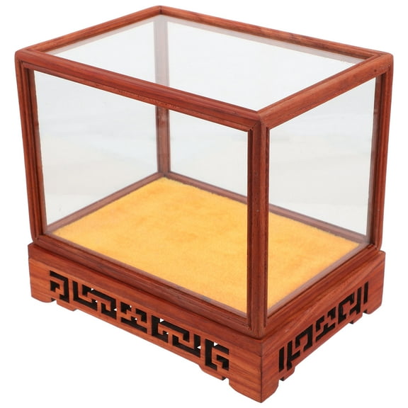 HINTRMENT 1Pack Small Display Box Figurine Storage Case Glass Wood Rectangular For Collectibles Home Decoration