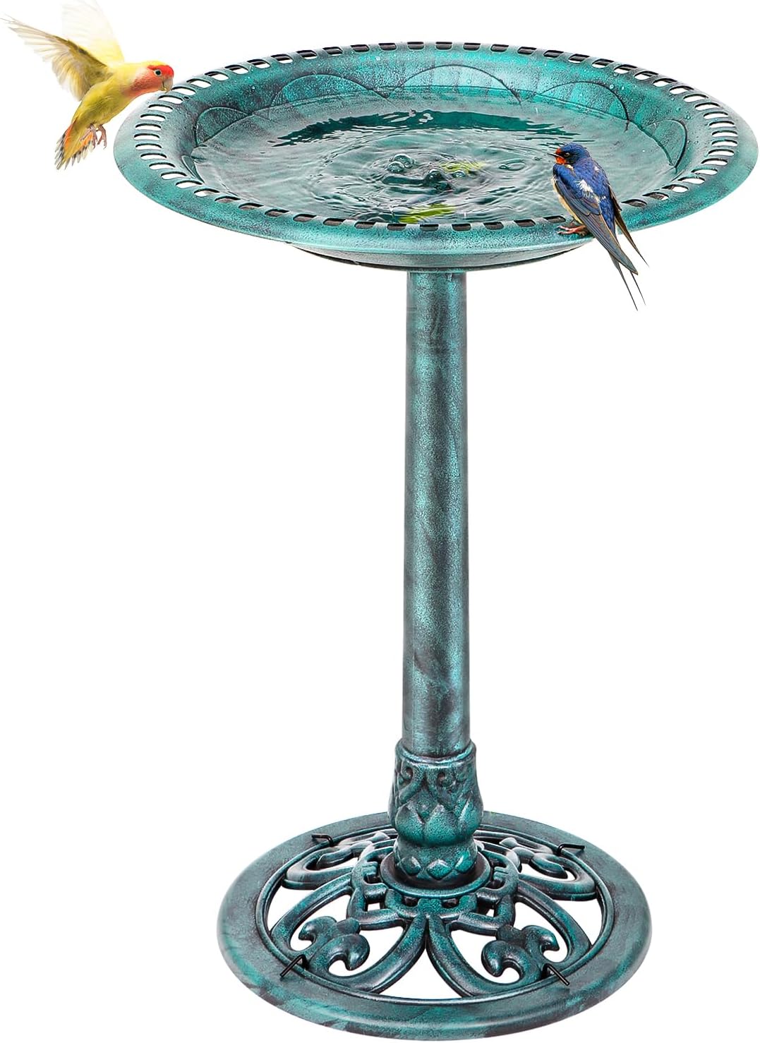 CHTER 28 Inch Height Polyresin Bird Bath Antique Outdoor Garden Decor Vintage Yard Art, Green