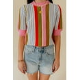 thumbnail image 5 of Women's Multicolour Striped Short Sleeve Knit Sweater for Daily Wear [ZhiHiMeRi] | XL, 5 of 6