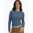 thumbnail image 5 of Womens Shirts Long Sleeve Crew Neck Ruched Stretch Basic Fitted Tee Shirts Tops, 5 of 6