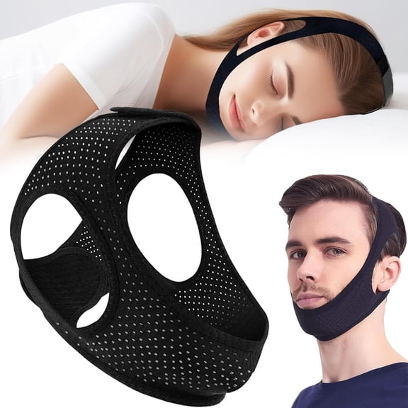 Hemvt Upgraded Breathable Stop Snoring Chin Strap for Sleeping, Anti Snoring Devices for Women and Men, Adjustable Airflow Jaw Strap, Black