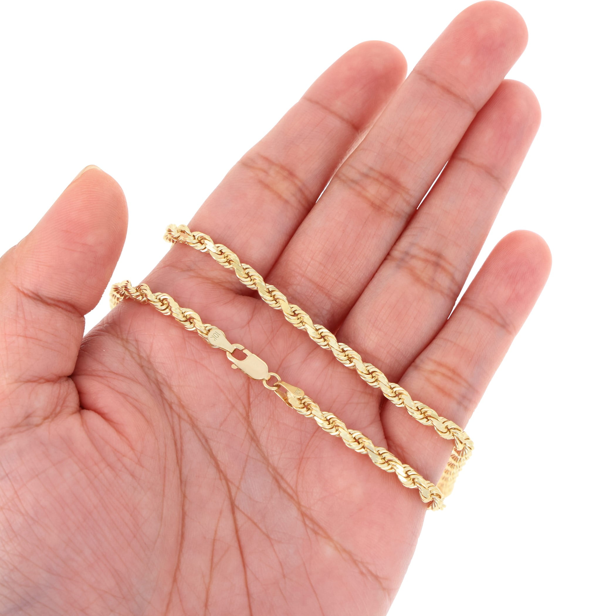 Nuragold 10k Real Yellow Gold 4mm Rope Chain Diamond Cut Necklace (16"-30") Italian Jewelry for Men & Women