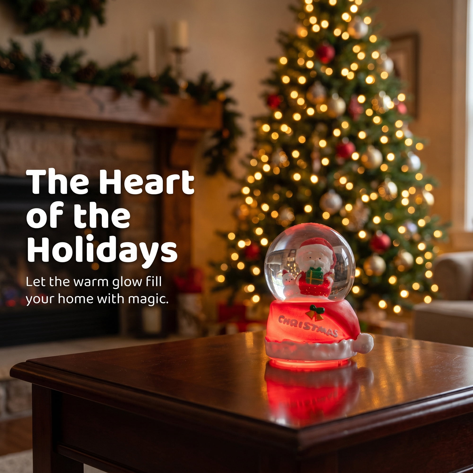 Unique Bargains Crystal Ball Shatterproof LED Glitter Snow Globe Red A 2.6" x 2.6" x 3.7"