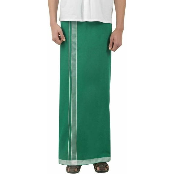 Stylesindia Men's Cotton Color Dhoti with Fancy Border - Kerala-style Veshti Mundu Kaili Lungi 2.0 Mtrs (Black-White Border)