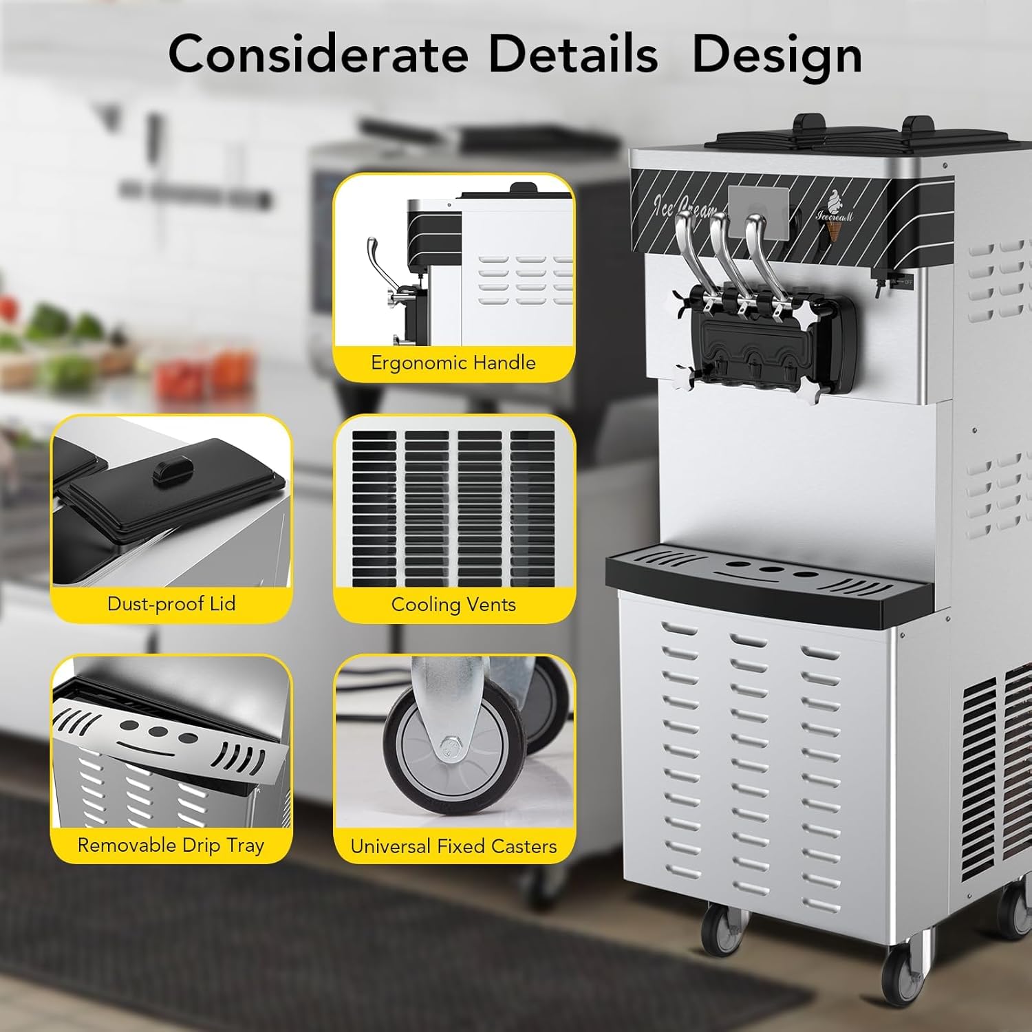 Commercial Soft Serve Ice Cream Machine-2200W Commercial Ice Cream Maker, Fast Cooling, One-Click Cleaning for Cafe, Restaurant and Bars
