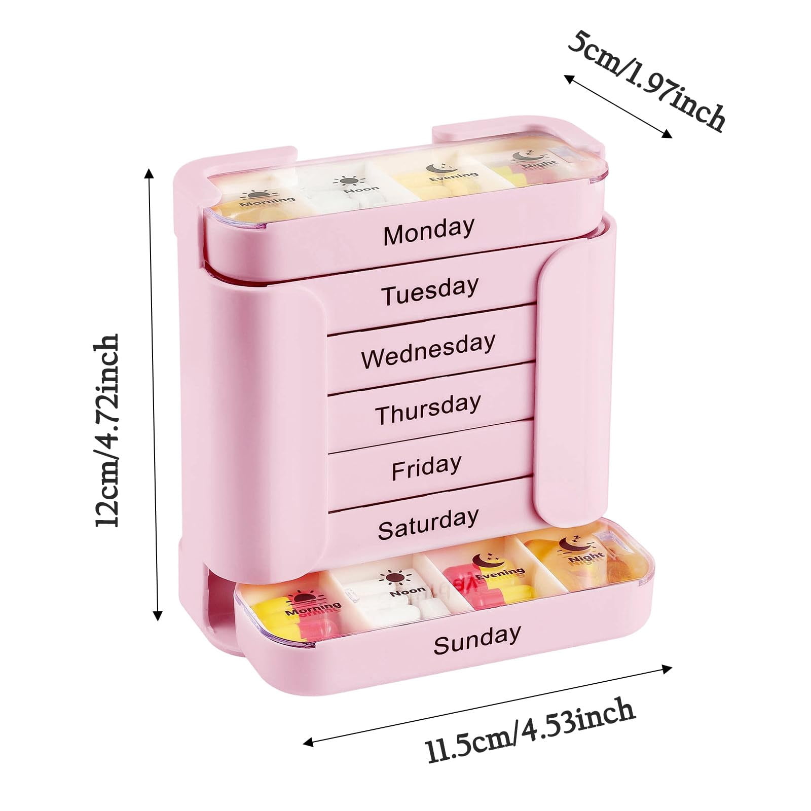 7-Day Medication Organizer – Weekly Pill Organizer with 4 Daily Compartments (Morning, Noon, Evening, Bedtime), Stackable, Portable for Home & Travel