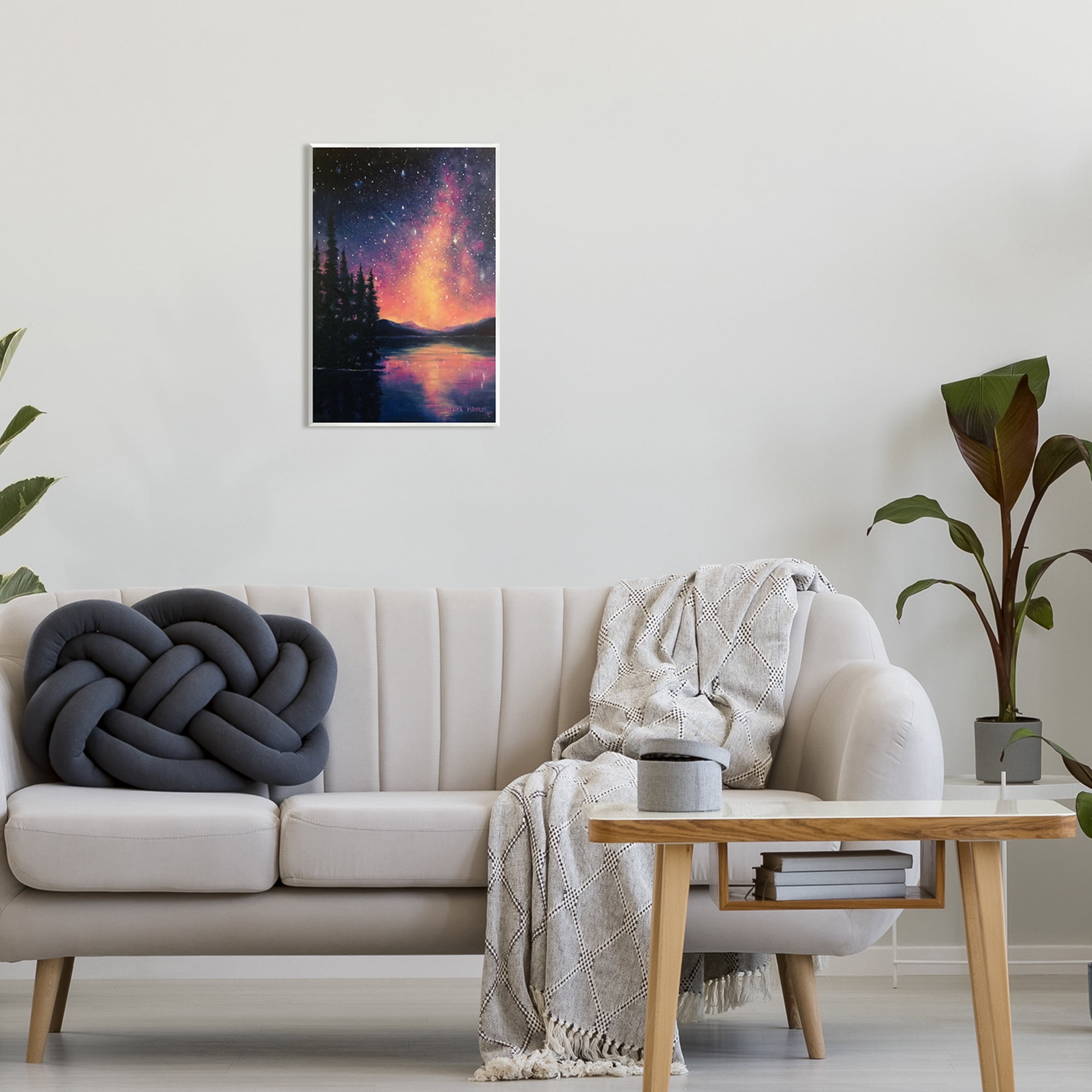 Stupell Industries Starry Night Over Lake Nature Painting Unframed Art Print Wall Art, 13 x 19