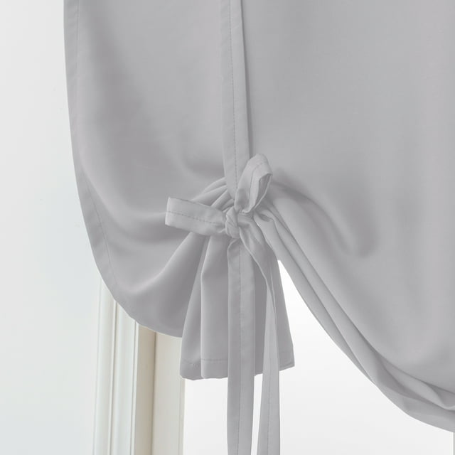 Xiao Hua Cortina corta con cordones de color sólido que bloquea la luz, de 1 pieza, adecuada para ventanas pequeñas en cocinas, cafés y baños, estilo poste pasante, gris claro, 23,6 x 55,12 pulgadas