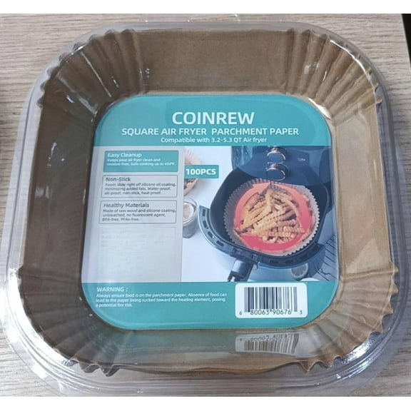100-Pack 6.3-inch Air Fryer Parchment - Square Shape - Ideal for 3.2-5.3 QT Fryers