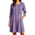 thumbnail image 2 of Odbmxy Boho Women's Mini Dress 3/4 Sleeve Fall Shift Tunic Tent Regular Embroidery Womens Dress Vacation, 2 of 6