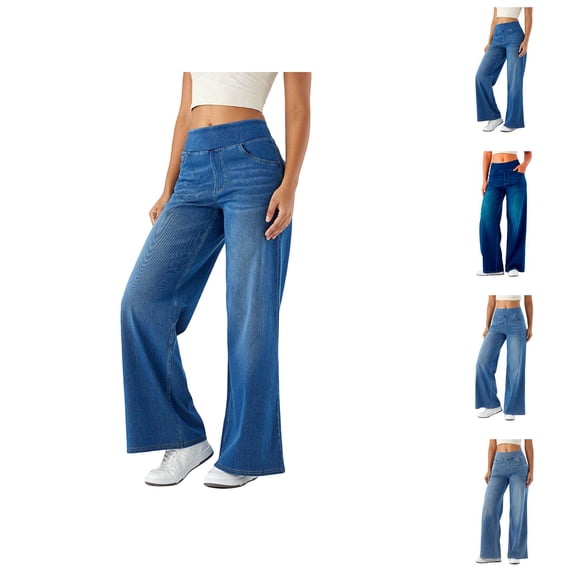 Jeans for Women 2026 Trendy Wide Leg Straight Leg Stretchy High Waisted Loose Fit Denim Pants with Pockets