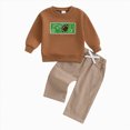 thumbnail image 4 of TOWED22 Toddler Boy Outfits Cartoon Print Long Sleeve Sweatshirt Tops Casual Pants Baby Boy Clothes 2pcs Set Casual Clothing(Coffee,12-18 M), 4 of 4