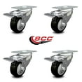 thumbnail image 2 of 3 Inch Black Polyurethane Swivel Top Plate Caster Set with Total Lock Brake SCC, 2 of 2