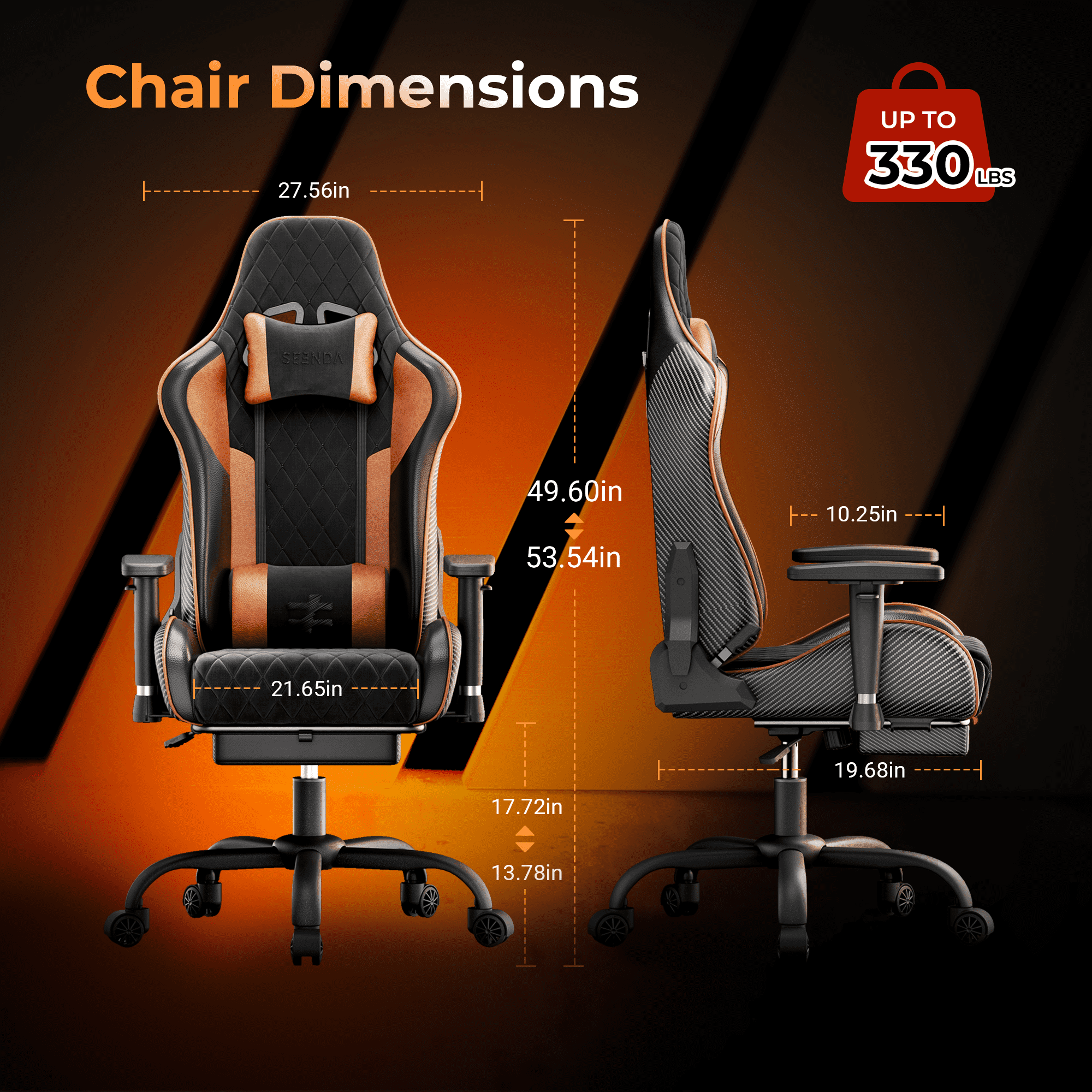 Seenda GCPro-10 Big and Tall Gaming Chair, All-in-One Comfort featuring a Retractable Footrest, High-Back Ergonomic Design, and Fully Adjustable Lumbar & Head Support