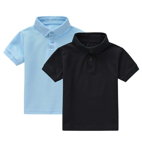 ZACPNCV 2PC Boys Shirts Kids School Uniform Short Sleeve Tops Cozy Stretch Golf Shirt Lightweight Button Lapel Collar Tshirt Black 6-7 Years