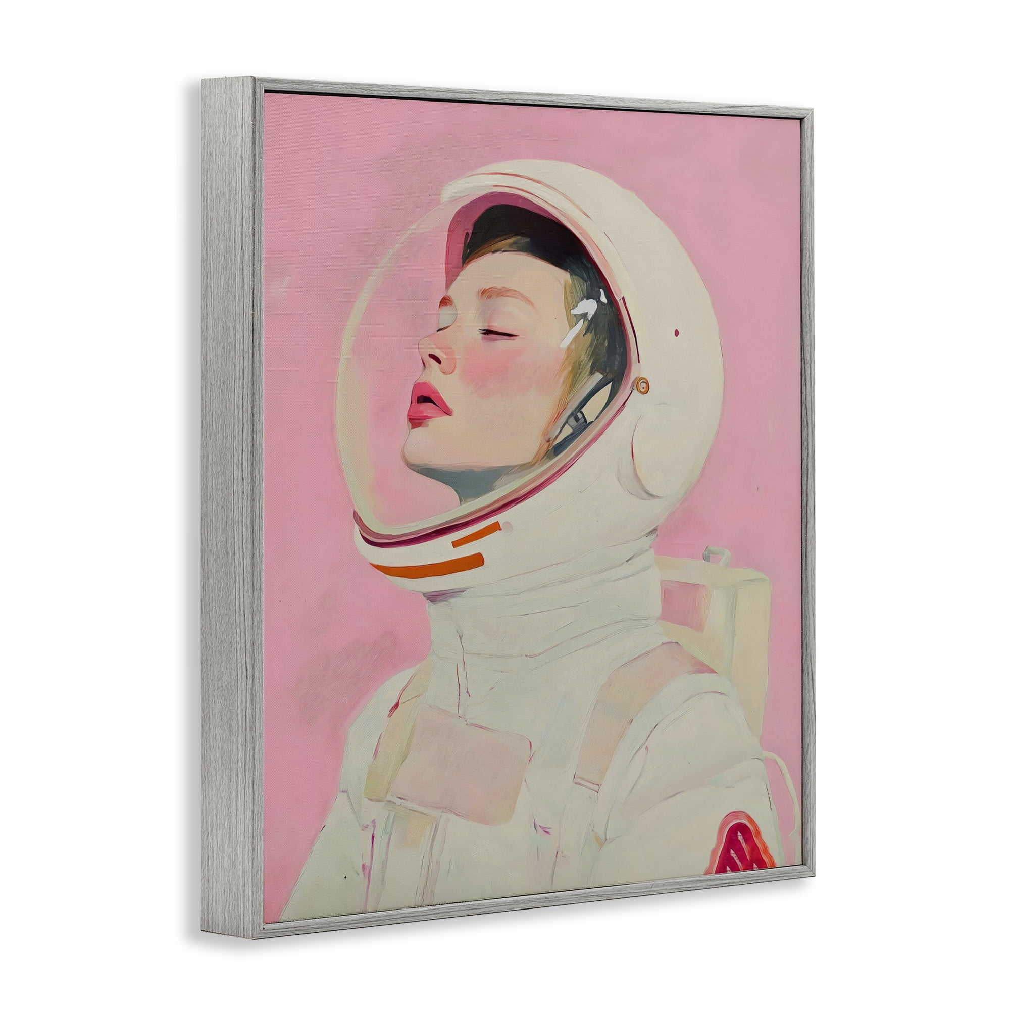 Stupell Industries Pink Astronaut Girl Gray Framed Giclee Art, design by The Prints Vibe