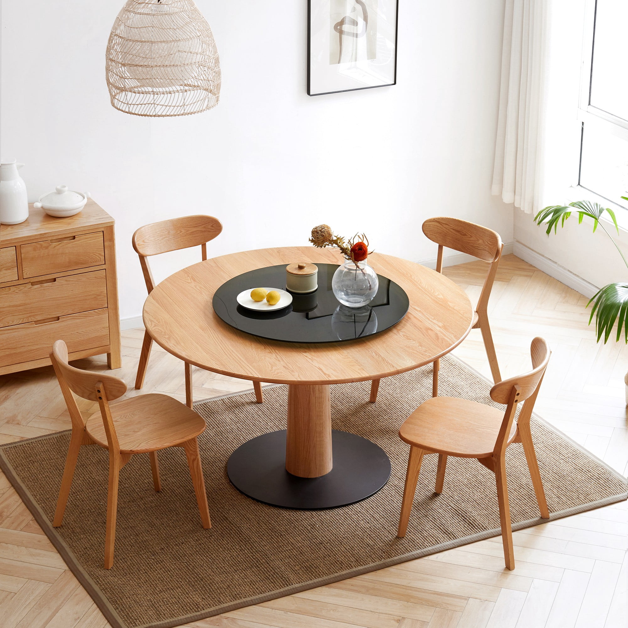 Aukfa Mid-Century Modern Dining Chairs Set of 2, Solid Oak Wood Side Chair for Kitchen, Dining Room, Walnut