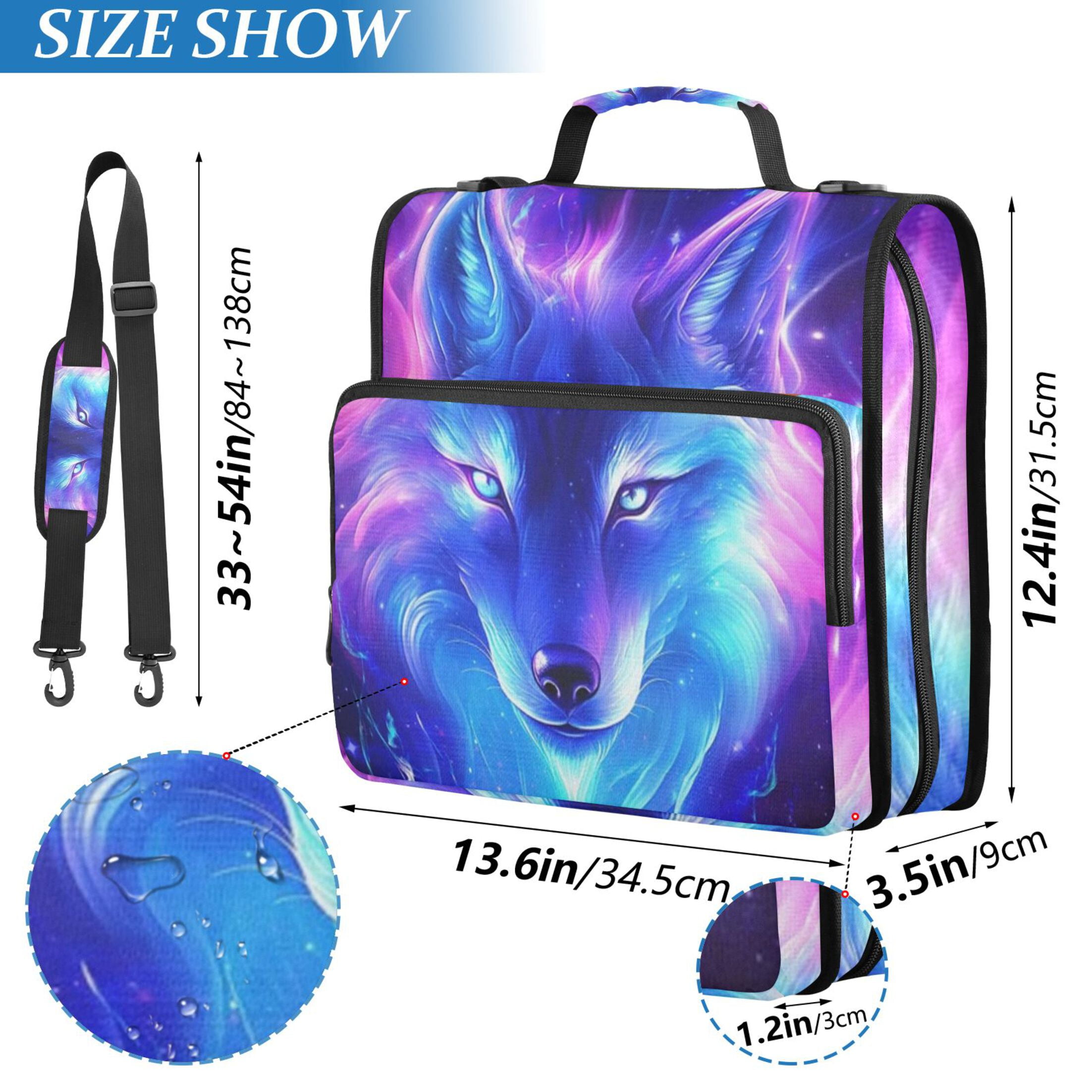 Zipper Binder Wolf Starry Sky 1.5 Inch Binder Folder Bag with Shoulder Strap and Handle