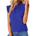 thumbnail image 4 of Estrela Mujer Volantes Trim Cap Manga Top Volantes Trim Casual Color Liso Elegante Verano Jersey Blusa Azul Oscuro S, 4 of 6
