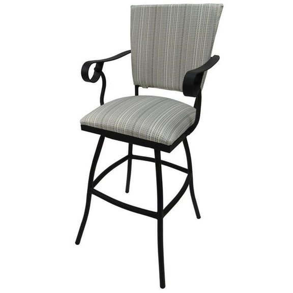 Outdoor Swivel Bar Stool 30" Seat - Jenna - Natural Fun Cream Fabric - Black