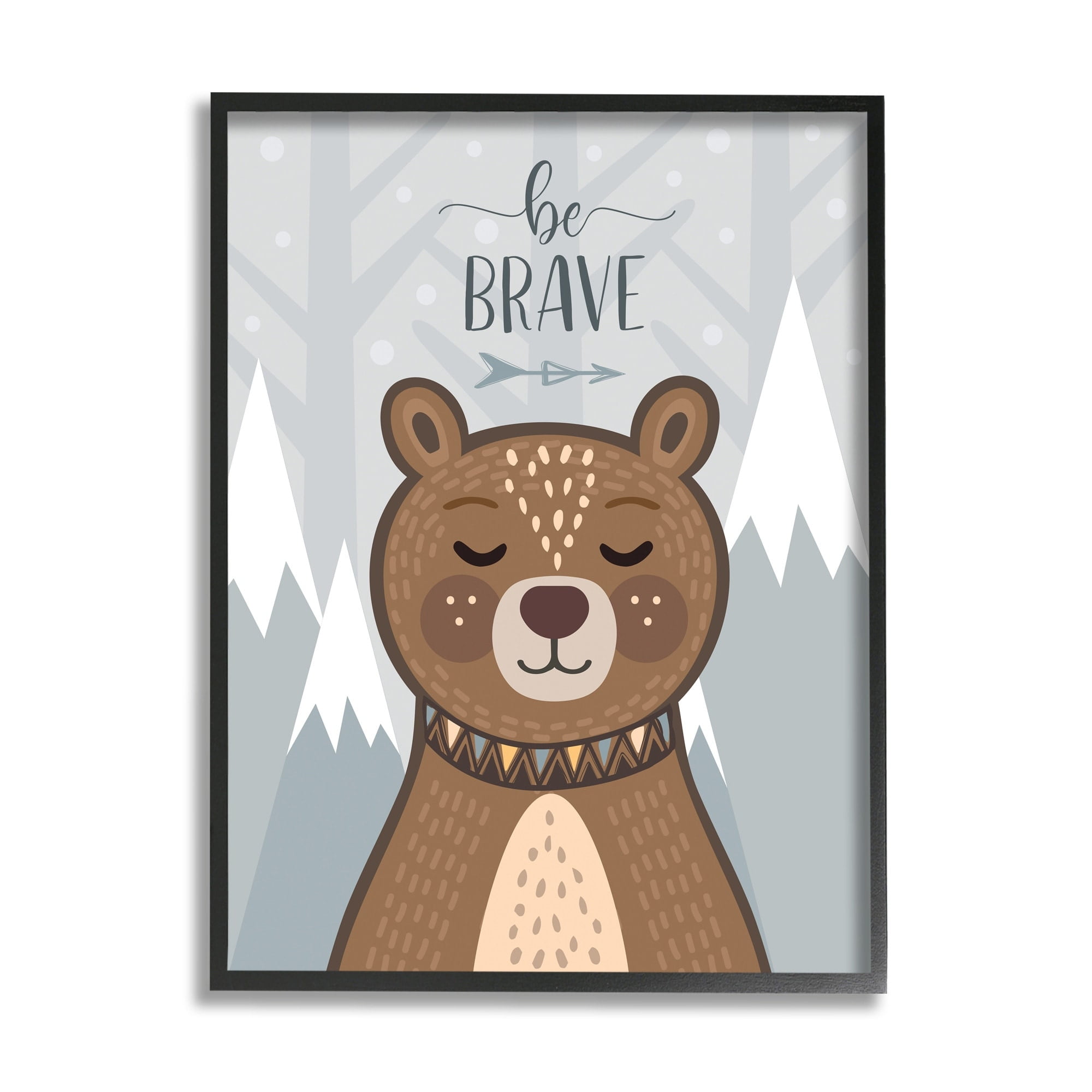Stupell Industries Be Brave Sentiment Soothing Mountain Bear,11 x 14,Designed by AE Design