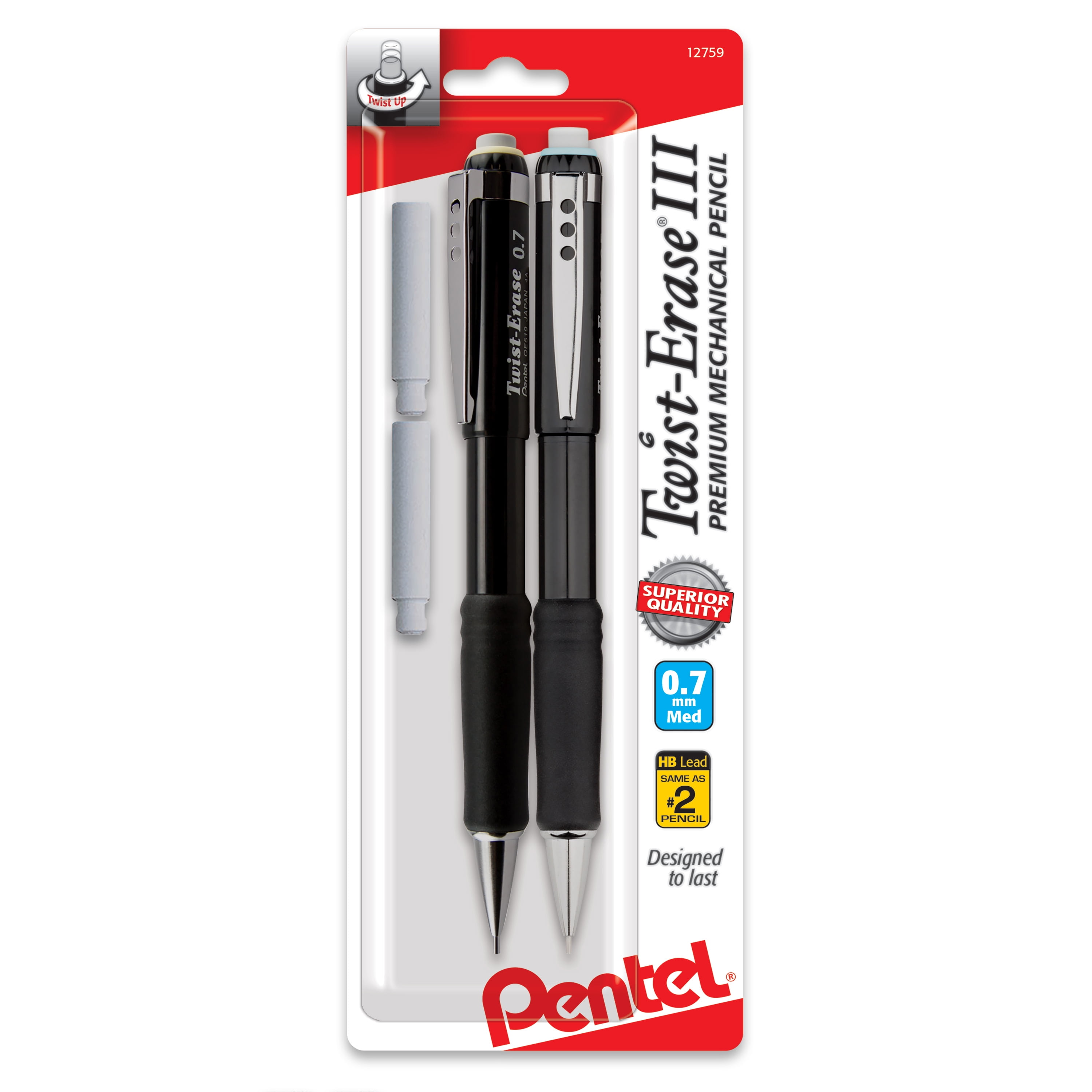 White Pentel Twist-Erase Eraser Refill Lead Pencil Eraser 3  Pack 