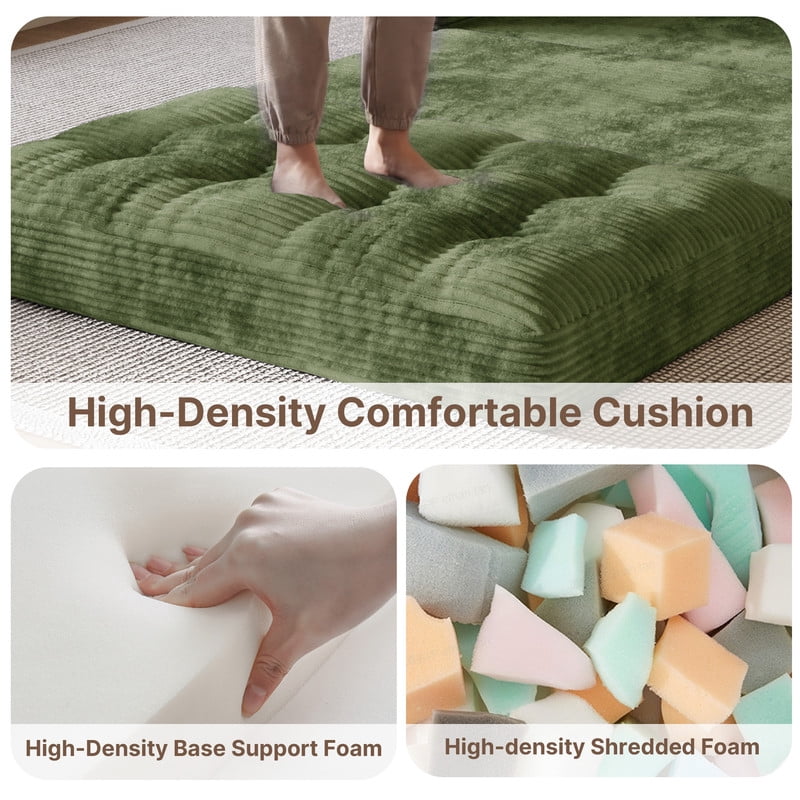 2-Seater Cloud-Like Loveseat Sofa - Double-Layer Upholstered Cushions, Pet-Friendly Corduroy Couch for Bedroom, Living Room & Apartment, Green