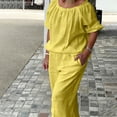 thumbnail image 4 of MLCDZ 2 Piece Sets For Women Summer Casual Crew Neck Short Sleeve Top and Loose Fit Wide Leg Drawstring Pants with Pockets Daiy Wear Vacation Outfits, 4 of 6