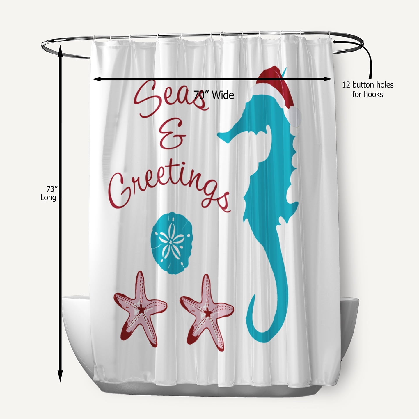 Simply Daisy 70" W x 73" L Seas and Greetings Polyester Shower Curtain, Turquoise [1 Ct]