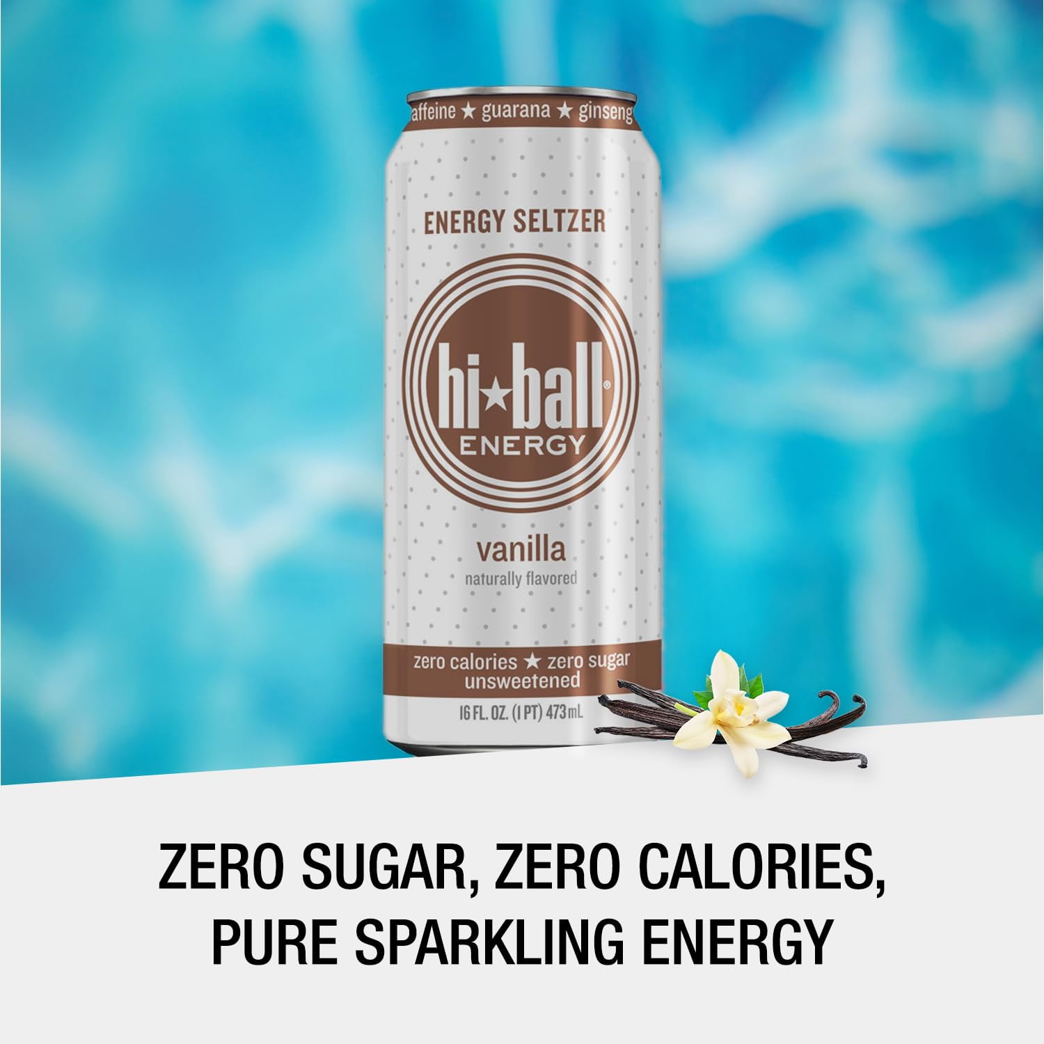 Hiball Clean Energy Drink, Zero Sugar Caffeinated Seltzer Water, Vanilla, 16 Fl Oz, 12 Pack