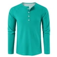 thumbnail image 6 of Dwellite Mens Henley Long Sleeve Shirts Waffle Knitted 3-Button Casual Basic Lightweight Tops Crewneck Button Down T-Shirts Turquoise XL, 6 of 8