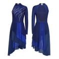 thumbnail image 7 of iiniim Women Lyrical Performance Asymmetrical Split Leotard Dress Modern Dance Costume Navy Blue L, 7 of 7