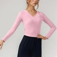 thumbnail image 4 of Pilates Wrap Top for Women 2025 Long Sleeve V-Neck Cross Wrap Back Tie Slim Fit Workout Ballet Shirt Yoga Blouse, 4 of 5