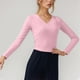 thumbnail image 1 of MHFRRA Camisetas de Mujer para Uso Diario, Cuello En V, Manga Larga con Diseño de Lazo, Estilo Casual y Cómodo para Todas Las Estaciones, para Bailar y Actividades de Ocio. Rosa, 1 of 4