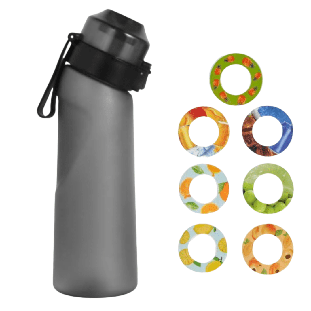 Scented Water Bottle Set, Scent Water Bottle(22 oz/650 ml) with 7 Fruit Flavour Pods, Fruit Fragrance Scented Water Cup BPA Free Sports Water Cup for School, Gym(Black)