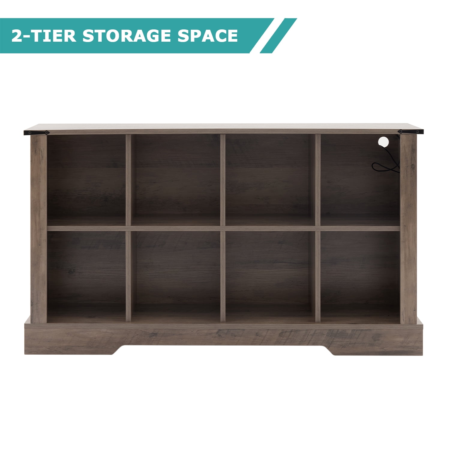 8-Cube LED Bookshelf - Mid-Century Modern Wood Storage Shelf for Bedroom, Living Room & Office, Gray