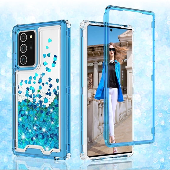 Galaxy Wireless Case for Galaxy Note 20 Ultra, Hard Clear Glitter Sparkle Flowing Liquid Heavy Duty Shockproof Three Layer Protective Bling Cases for Samsung Galaxy Note 20 Ultra Case - Teal