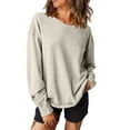 thumbnail image 2 of Ecqkame Womens Long Sleeve Fall Tops Fashion Crewneck Dressy Casual Sweatshirt Loose Lightweight Outdoor Sweatshirt with Pockets Gray M, 2 of 6