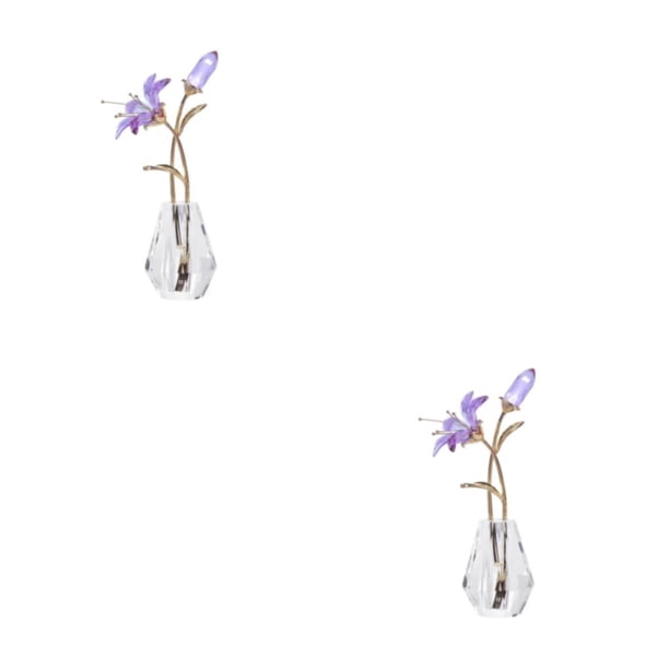 Wosthever Estatuilla de flor de cristal Florero de vidrio transparente Hecho a mano Flores de la suerte Ramos Decoraciones de plantas Decoración Púrpura 2piezas