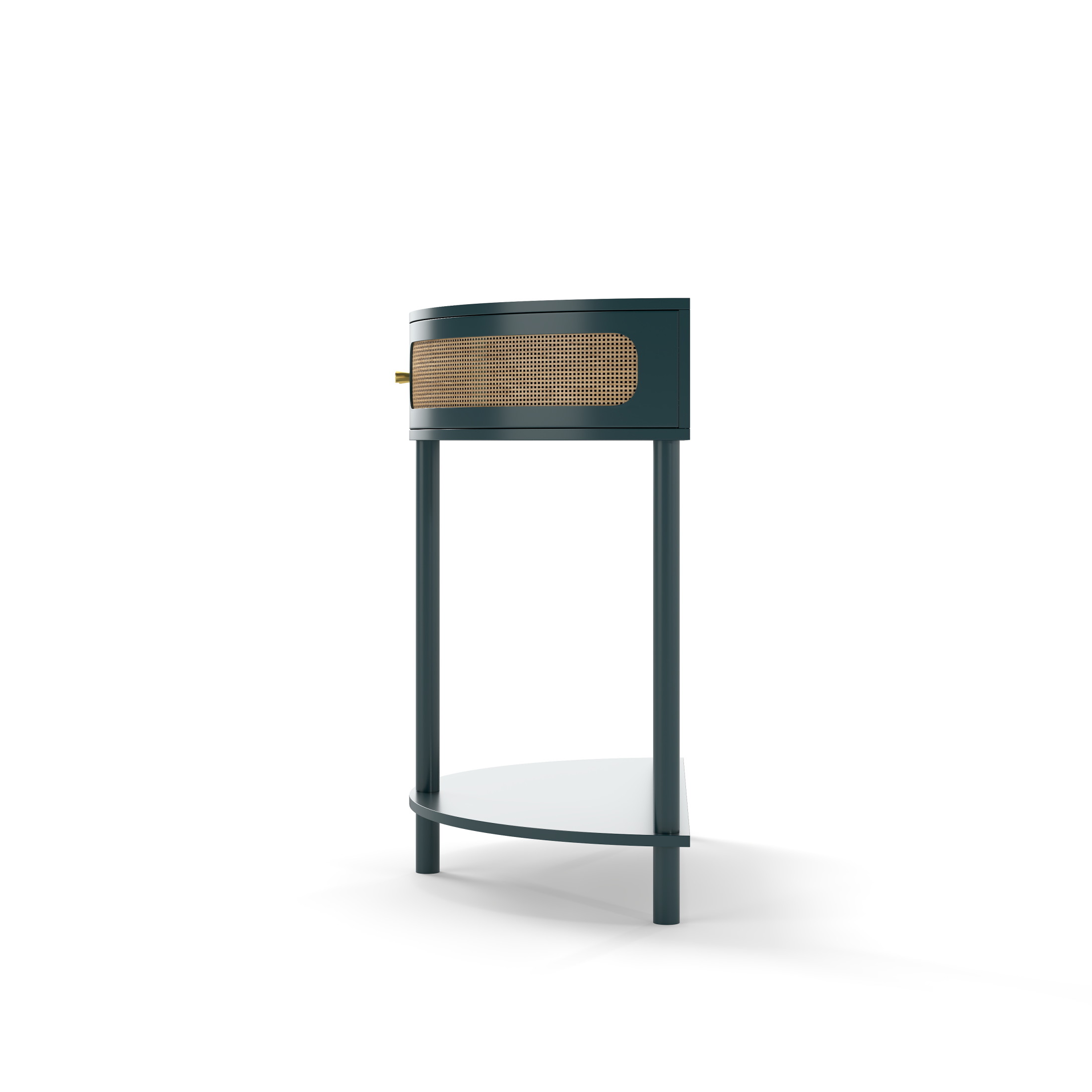 Noble House 31.5" Unique Half-Moon Entry Console, Rattan Doors with Bottom Shelf, Boho End Table, Hallway, Antique Green