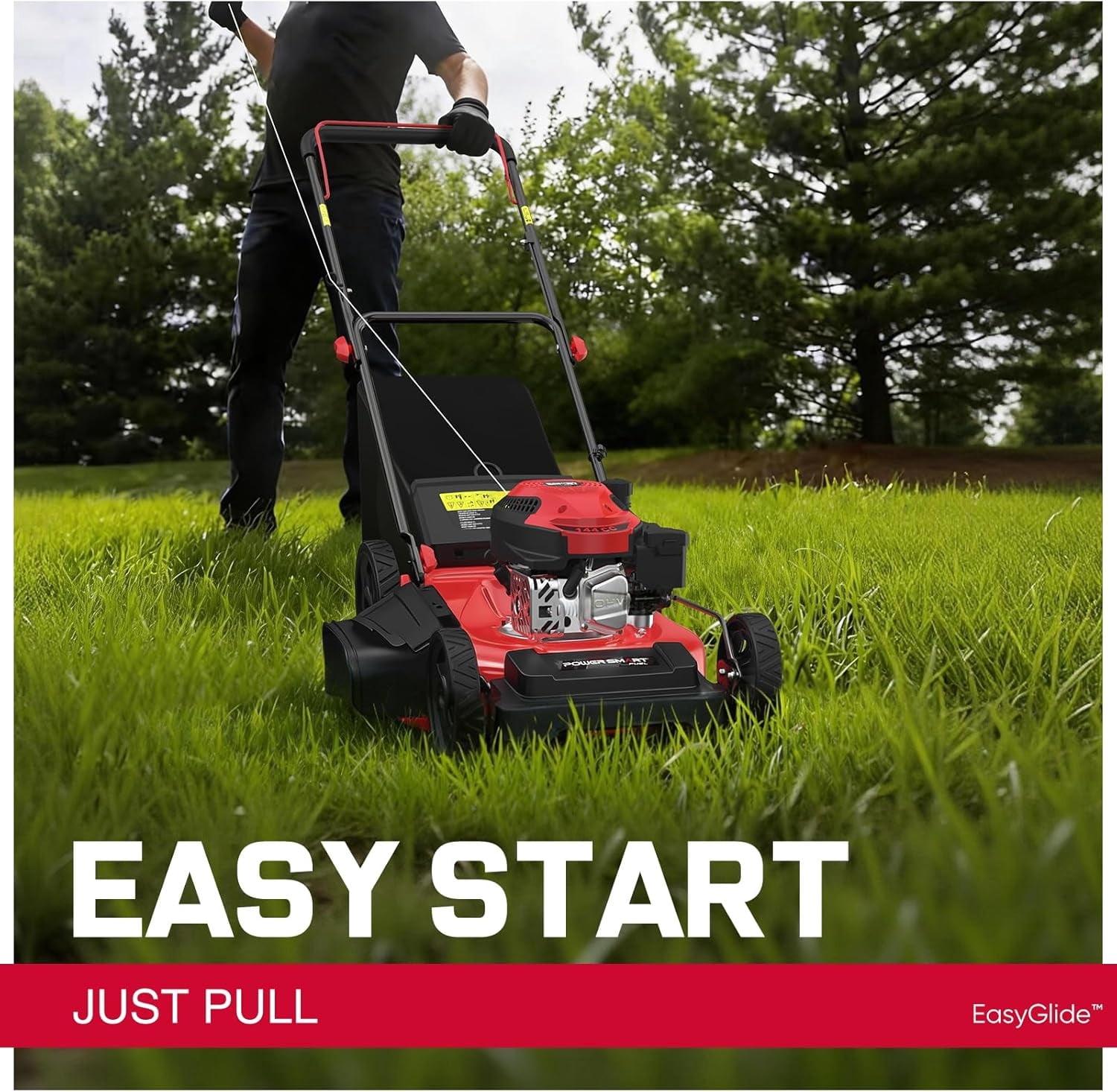 PowerSmart 144CC Engine Gas Push Lawn Mower, 21 inches Cutting Blade, 6-Position Height Adjustment