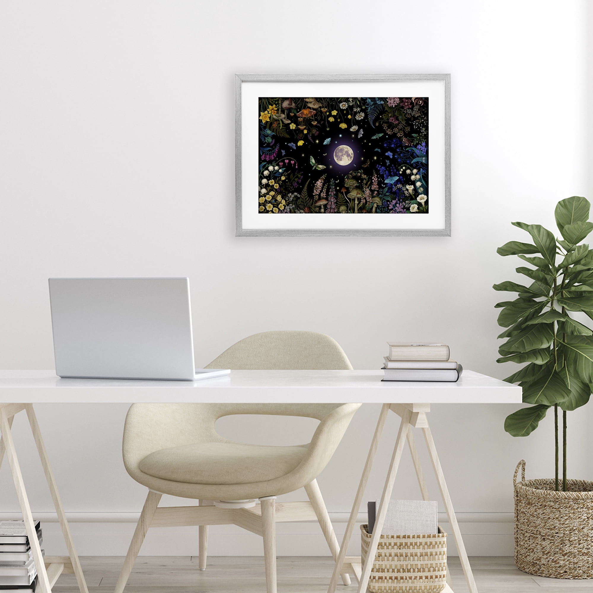 Stupell Industries Night Garden with Moth Gray Framed Print Under Glass, design by Episodic Drawings