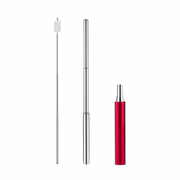 VicTsing Pailles en Acier Inoxydable Réutilisables Portables Pailles Télescopiques avec Porte-Clés Brosse de Nettoyage, Rouge