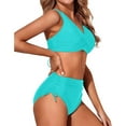 thumbnail image 4 of Swimsuits High Waist Bikini Front Swimsuit With Ruched Bandeau Top And Gathered Bottoms Flattering Bikini Set Mint Green Modest Swimsuits For Women, 4 of 9