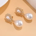 thumbnail image 3 of Clip on 1 1/2" gold dangle teardrop white pearl earrings, 3 of 4