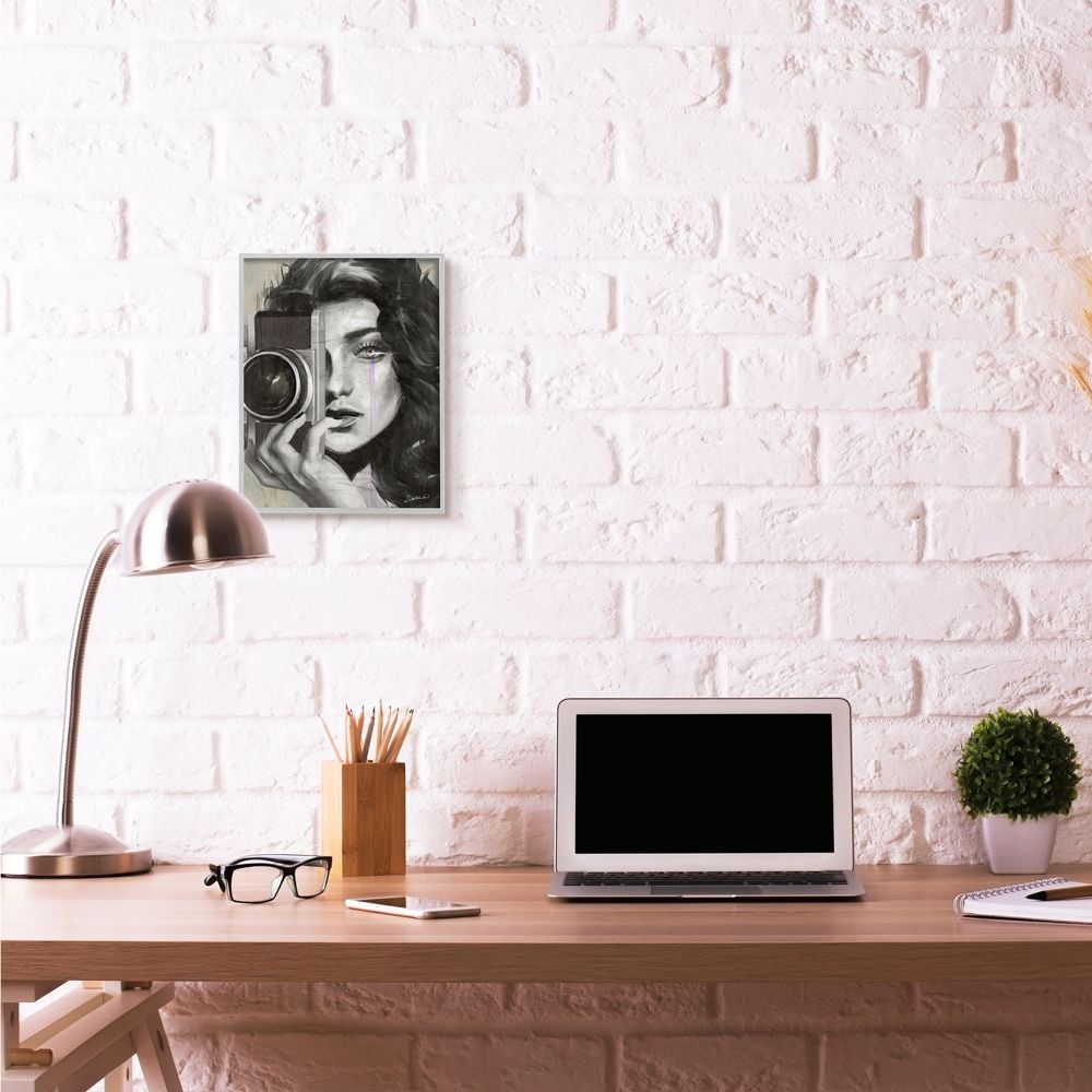 Stupell Industries Portrait of a Female Photographer Black And White Drawing Framed Wall Art by Ziwei Li